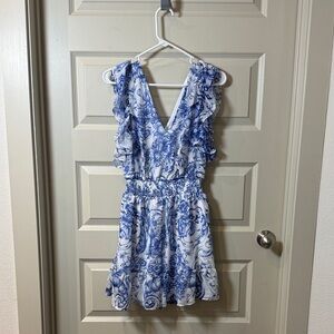 Express Blue and White Floral Mini Dress